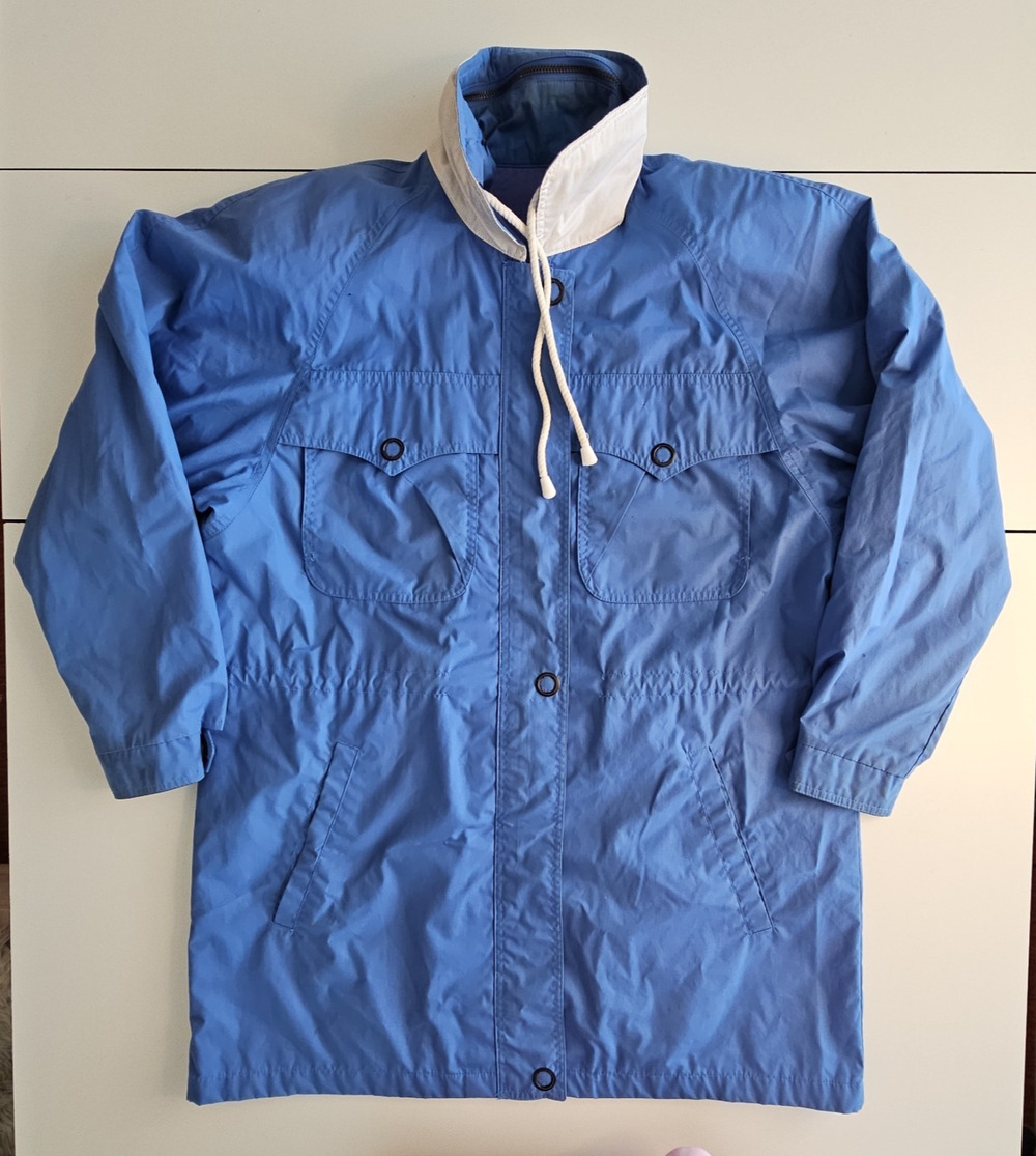 Vintage London Fog Winning Edge Mens S Reg Blue Hooded Rain Coat Jacket Korea